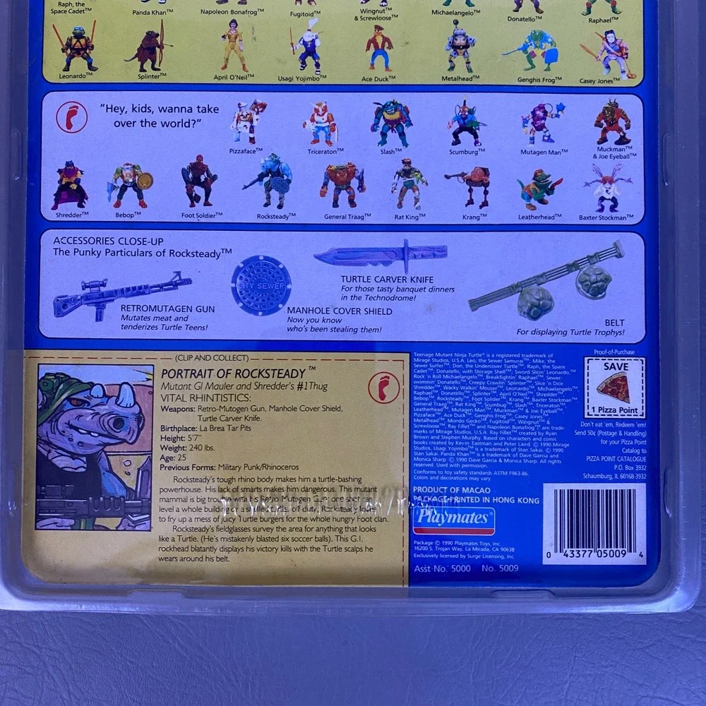 Vintage 1990 TMNT Rocksteady Action Figure Playmates 5009 Unpunched NEW VG